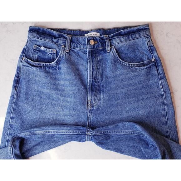 ANINE BING Sonya High Rise Straight Leg Jeans Raw Hem Women's Size 30 - Picture 2 of 16